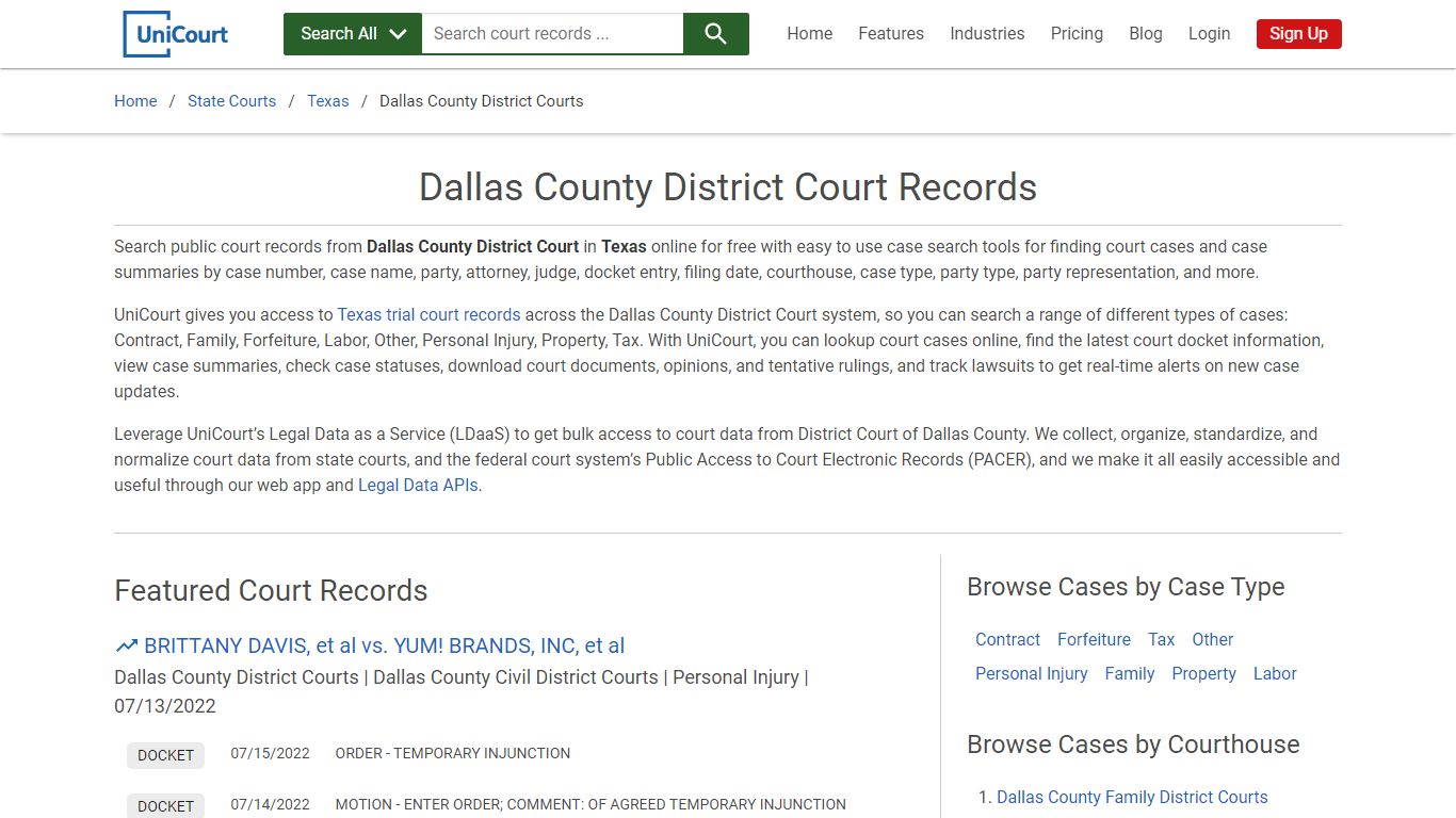 Dallas County District Court Records | Texas | UniCourt
