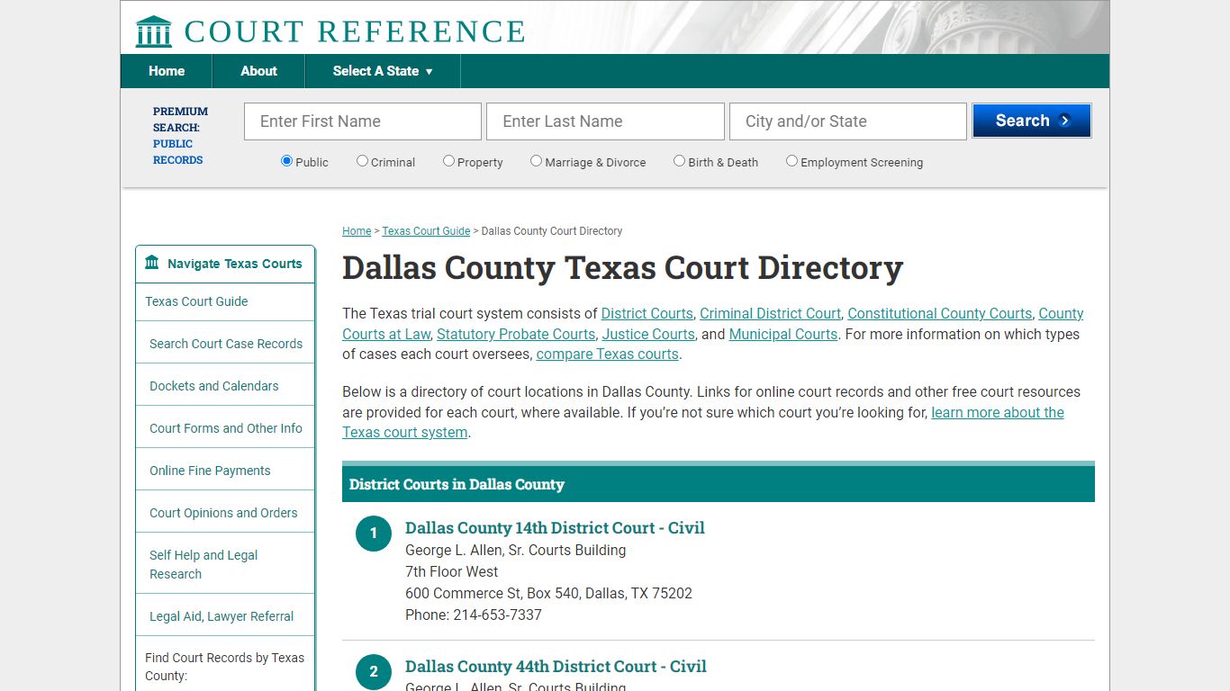Dallas County Texas Court Directory | CourtReference.com