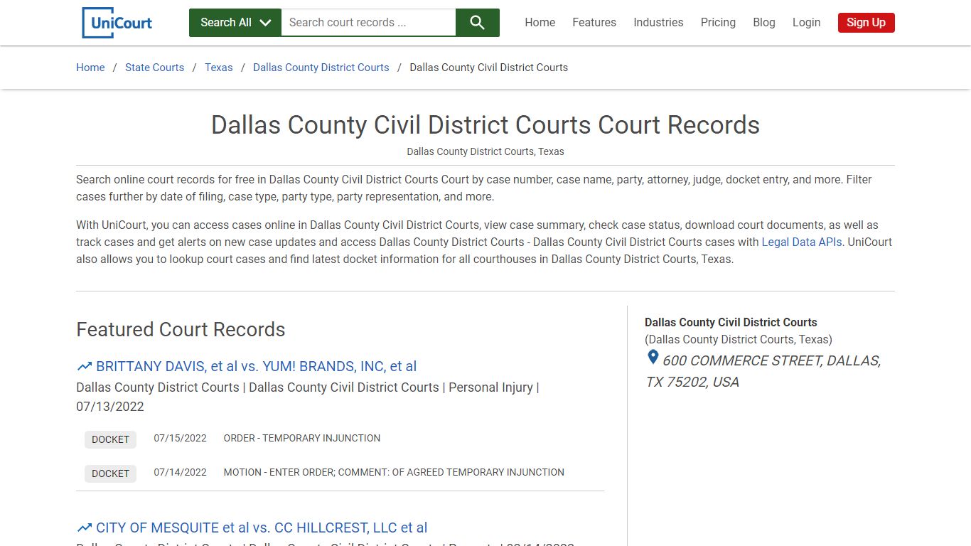 Dallas County Civil District Courts Court Records | Dallas ...