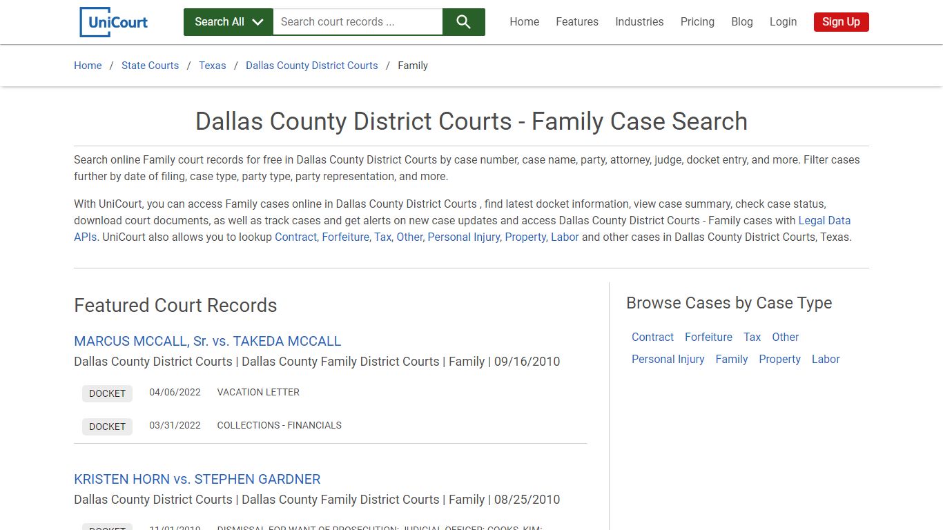 Family Case Search - Dallas County District Courts, Texas